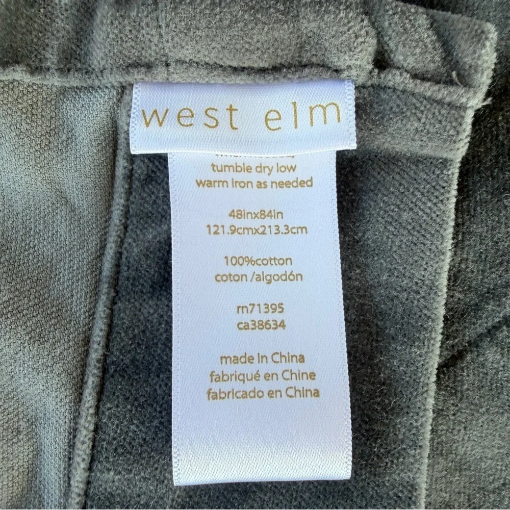 West Elm Unlined Velvet 2-Piece Curtain Set Charcoal Gray 100% Cotton 48x84 GUC